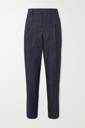 Tapered Cotton-chambray Pants - Blue