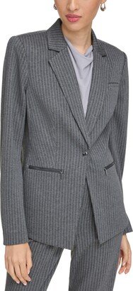 Petite One-Button Pinstriped Long-Sleeve Blazer - Charcoal/Tin