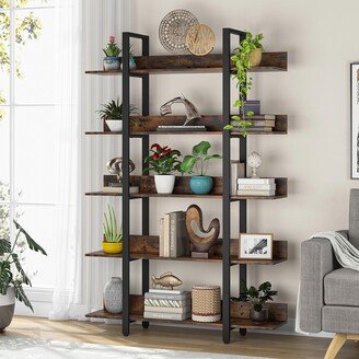 LEE Furniture Brown Industrial 5 Tiers Display Bookshelf,5-Shelf Etagere Bookcase with Back Fence