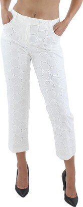 Womens Eyelet Straight Leg Cropped Pants