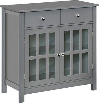 HOMCOM Sideboard Buffet Cabinet, Storage Cupboard with Glass Doors, Adjustable Shelf and 2 Drawers for Kitchen, gray