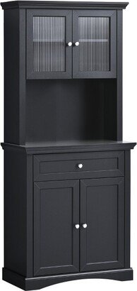 HOMCOM 71 Traditional Freestanding Kitchen Buffet with Hutch, Pantry Cabinet with 4 Doors, 3-Level Adjustable Shelves, and 1 Drawer, Black