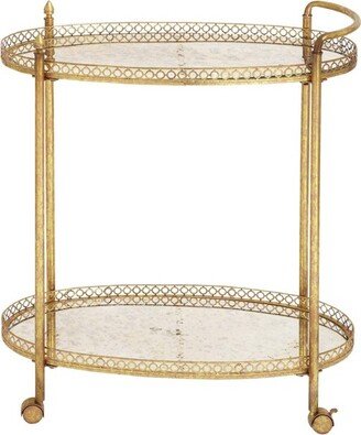 Oval Mirror Rolling Bar Cart Gold - Olivia & May