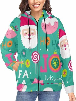 LOSARON Cartoon Christmas Elements Women's Workout Sweat Jackets Zipper Drawstring Hooded Jackets Comfortable Hoodie 3XL