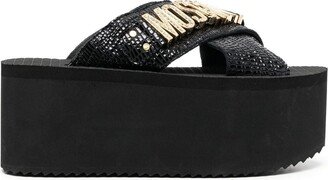 Embellished-Logo Platform Sandals