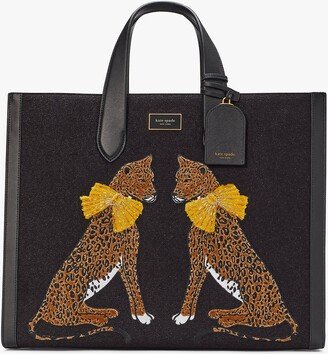 Manhattan Lady Leopard Embroidered Large Tote