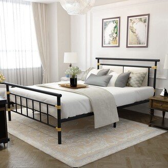 Mieres Metal Platform Bed Frame with Upholstered Headboard, No Box Spring Needed Mattress Foundation