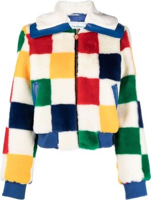 Primary checked faux-fur jacket