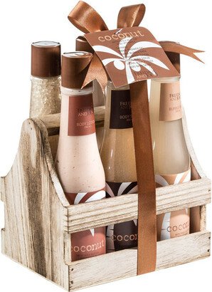 Freida and Joe Tropical Coconut Bath & Body Gift Set in a Wooden Caddie