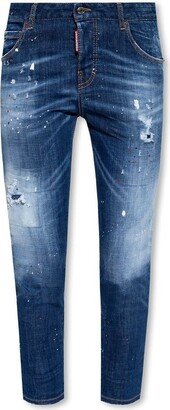 Paint Splatter Distressed Skinny Jeans-AC