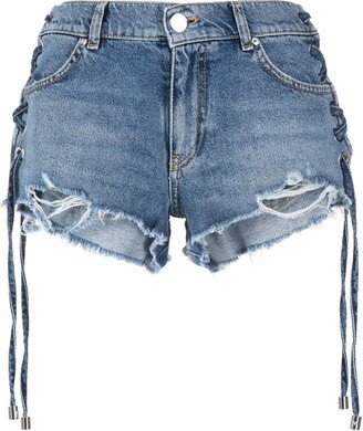 Lace-Up Denim Shorts-AB