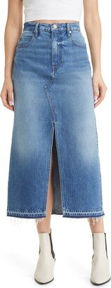 Raw Hem Denim Midi Skirt