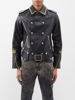 Lieutenant Belted Embroidered Leather Jacket