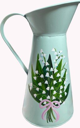 Hand Painted Lilies Of The Valley Tin Pitcher
