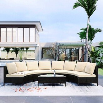 Tiramisubest 5Pcs Outdoor Patio Sectional Furniture Set, Half-Moon Rattan Wicker Sofa Set