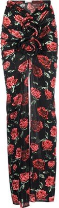 Draped Floral-Print Maxi Skirt