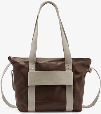 Brown/oyster Trolley Grained-leather Top-handle bag