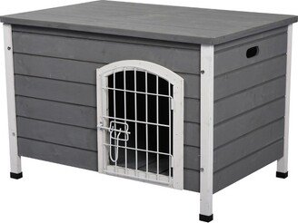 31L Wooden Decorative Dog Cage Kennel Wire Door with Lock Small Animal House with Openable Top Removable Bottom Gray