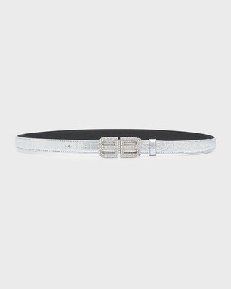 BB Hourglass Croc-Embossed Metallic Leather Belt With Embellishments