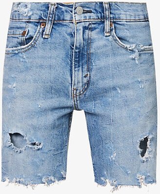 Jean Vintage Womens Light Blue Wash Distressed Mid-rise Upcycled Denim Shorts