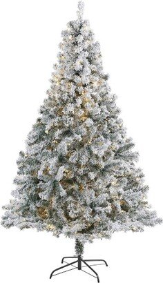 7' Pre-Lit LED Flocked Rock Springs Spruce Artificial Christmas Tree Clear Lights