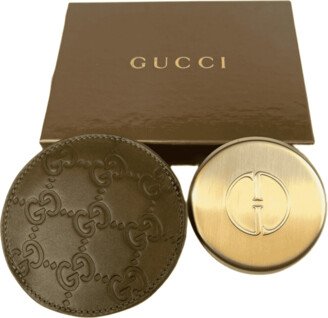 Women's Olive Green Guccissima Leather Compact Mirror with Pouch