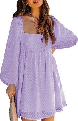 Happy Sailed Womens Summer Dresses 2023 Casual Loose Lantern Long Sleeve Maternity Dress A Line Skater Swing Tunic Dresses Purple Small