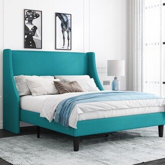 Snake River DÃ©cor Full Size Modern Platform Bed Frame W/ Deluxe Wingback, Peacock Green