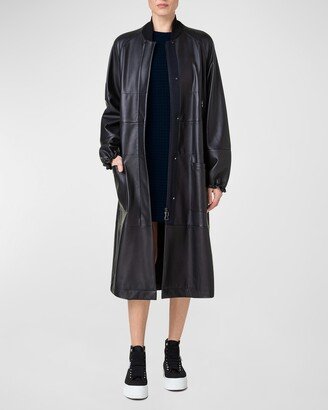 Nappa Leather Long Bomber Coat-AA