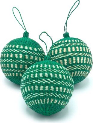 Washein Green & White Christmas Tree Baubles Pack Of 3 - 10Cm