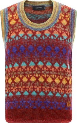 Parttern Intarsia Kniited Crewneck Vest