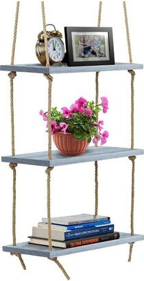 3-Tier Rustic Wood Rope Floating Shelf - Gray