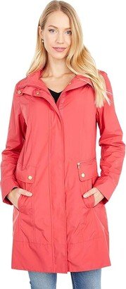 34 1/2 Single Breasted Rain Jacket with Removable Hood (Red) Women's Coat