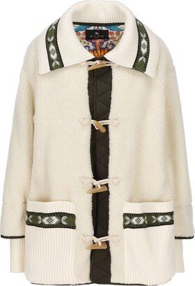 Toggle-Fastened Knitted Panelled Coat