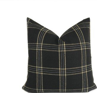 Dundee Pillow Cover | Black White & Tan Plaid in Jet, Throw Pillows Covers