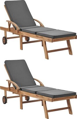 Sun Loungers with Cushions 2 pcs Solid Teak Wood Dark Gray