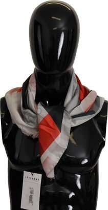 Gray Red Silk Shawl Foulard Wrap Women's Scarf