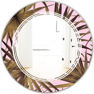 Designart 'Tropical Leaves On Pink' Printed Modern Round or Oval Wall Mirror - Triple C