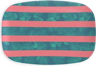 Serving Platters: Monstera Leaf Stripes Serving Platter, Green