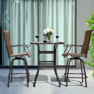 Nuu Garden Outdoor Patio Swivel Bar Stool Set with Glass Table, All-Weather Textilene