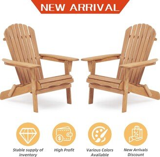 Calnod 2-Piece Outdoor Patio Garden Furniture Sets for 2, Folding Adirondack Chair Sets with Ergonomic Seat & Tall Slanted Back Design