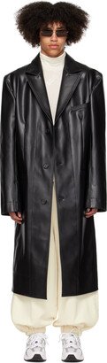 LU'U DAN Black Oversized Tailored Faux-Leather Coat