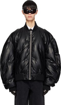 CHENPENG Black Tufted Faux-Leather Down Jacket