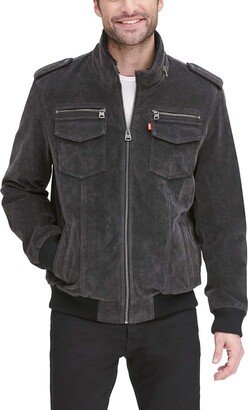 Men's Faux Suede Sherpa Aviator Bomber Jacket