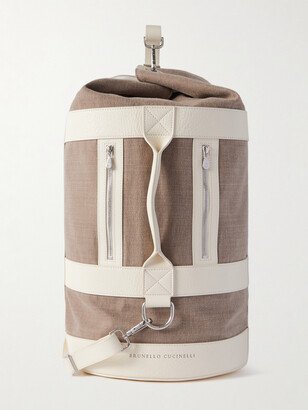 Leather-Trimmed Canvas Weekend Bag