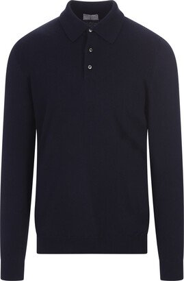 Dark Blue Cashmere Polo-style Pullover