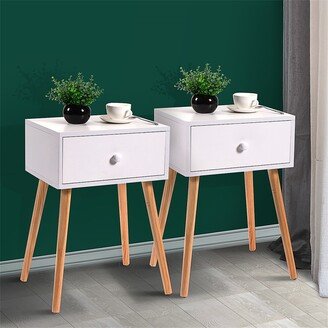 BESTCOSTY Solid Wood Nightstand with Drawer Set of 2