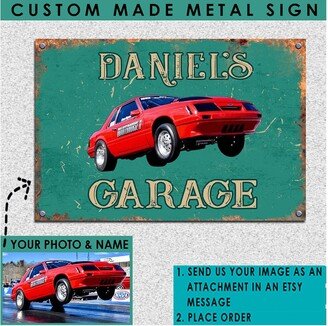 Drag Racing Car Personalized Photo & Text Metal Signs, Unique Gifts For Racers, Hot Rod Sign, Dirt Track | Gara