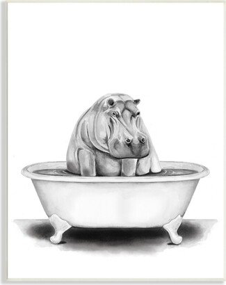 Hippo in a Tub Funny Animal Bathroom Drawing Wall Plaque Art, 10 x 15