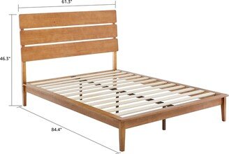 BIKAHOM Mid-Century Modern Solid Wooden Platform Bed with Headboard ,Full/Queen/King Size Bed Frame with Headboard